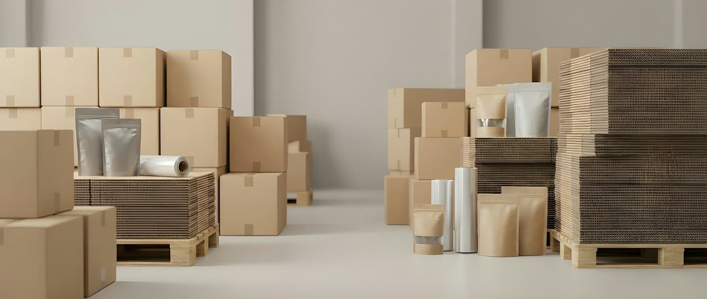 Cardboard boxes stacked on pallets